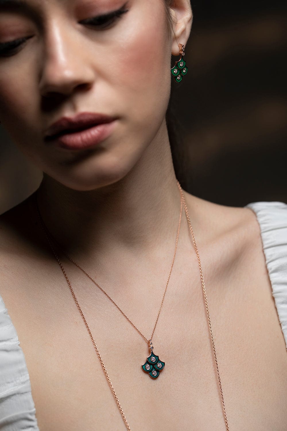SELIM MOUZANNAR-Green Enamel Fish For Love Necklace-ROSE GOLD