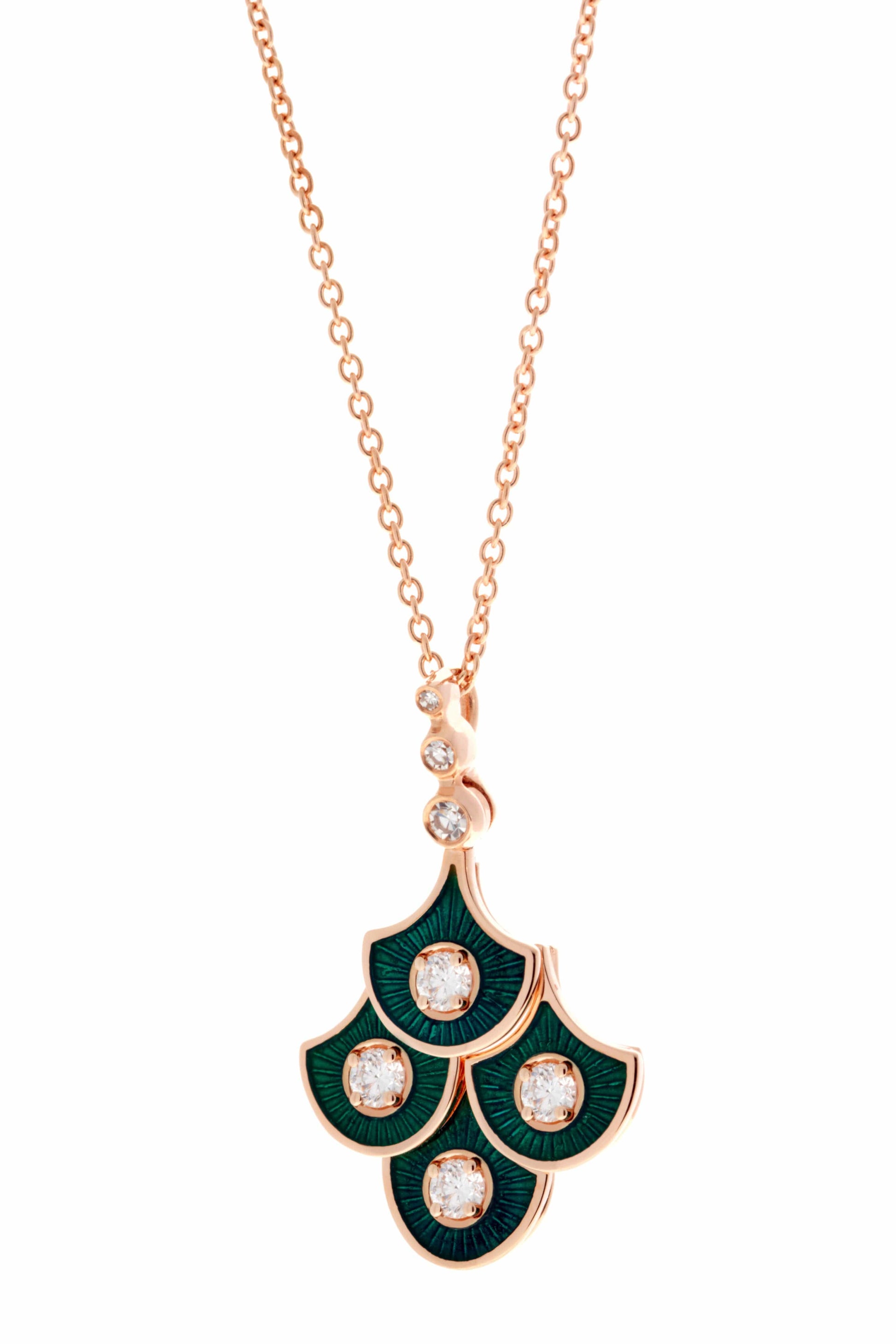SELIM MOUZANNAR-Green Enamel Fish For Love Necklace-ROSE GOLD