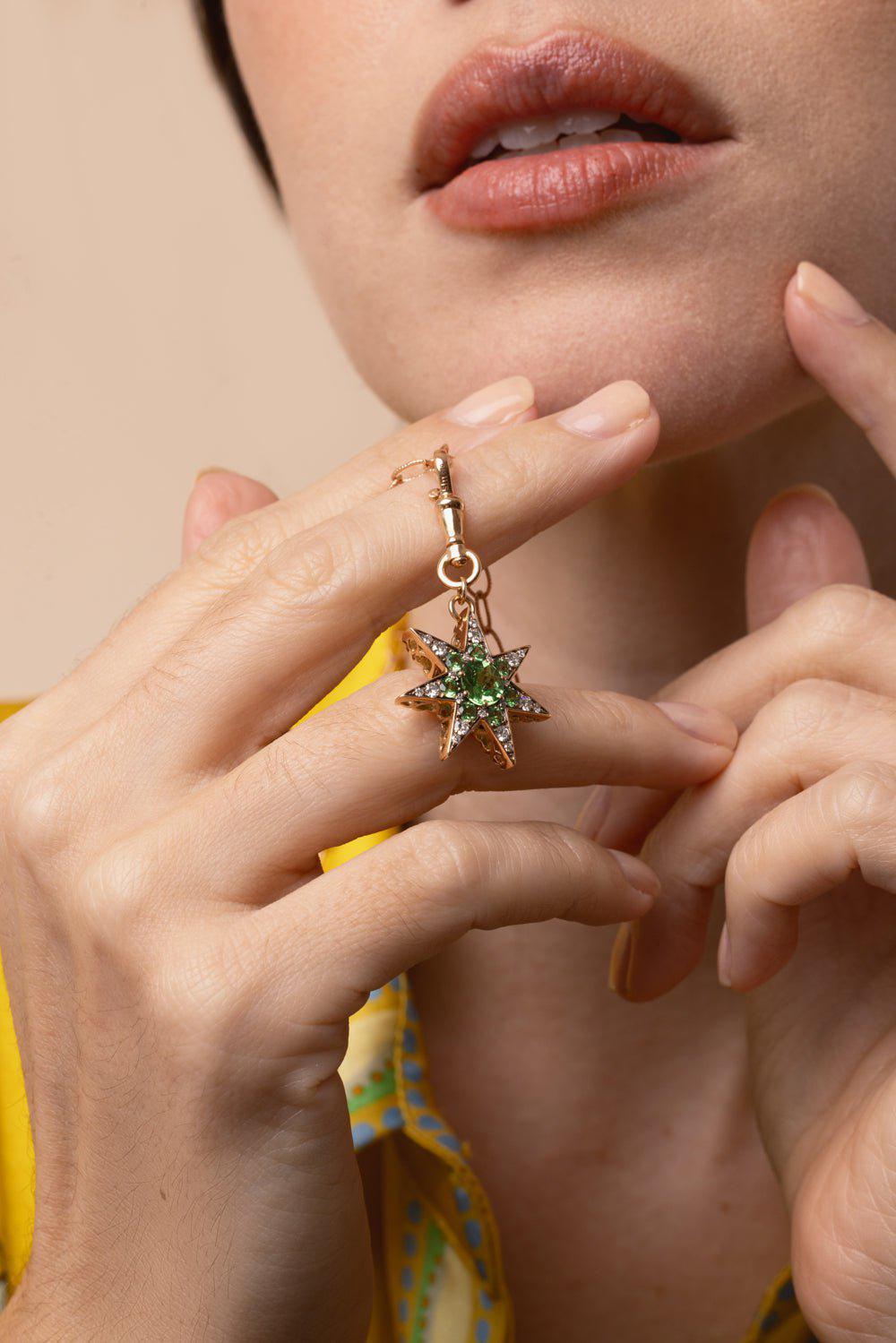 SELIM MOUZANNAR-Istanbul Tsavorite Diamond Star Pendant Necklace-ROSE GOLD