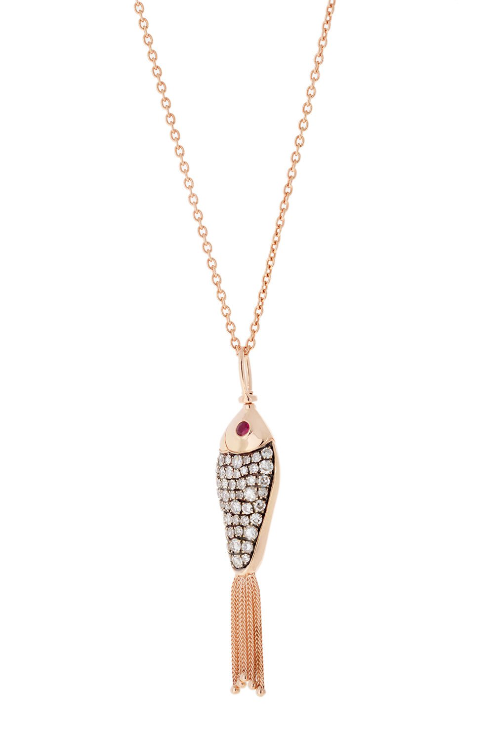 SELIM MOUZANNAR-Large Enamel Diamond Fish Necklace-ROSE GOLD