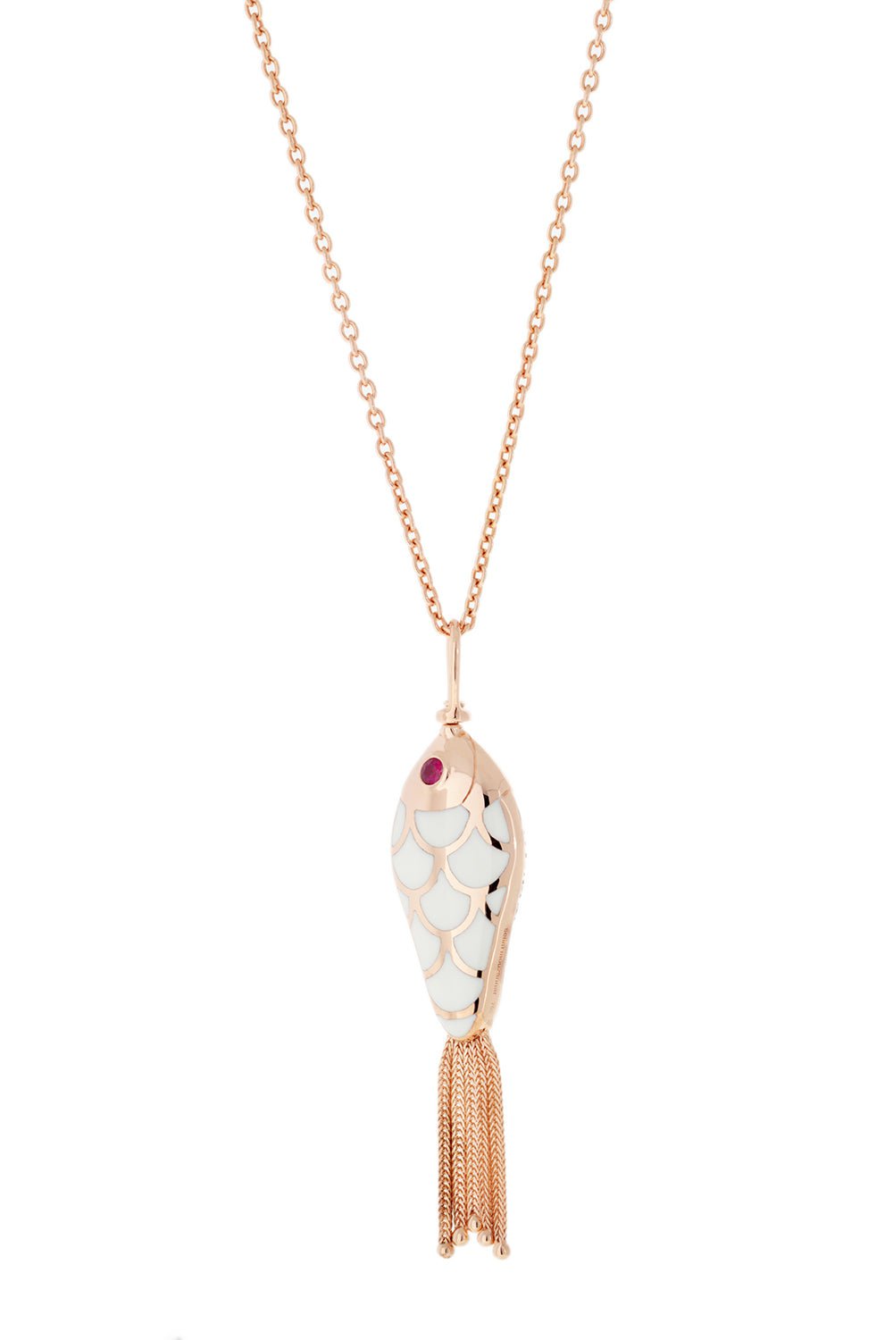 SELIM MOUZANNAR-Large Enamel Diamond Fish Necklace-ROSE GOLD
