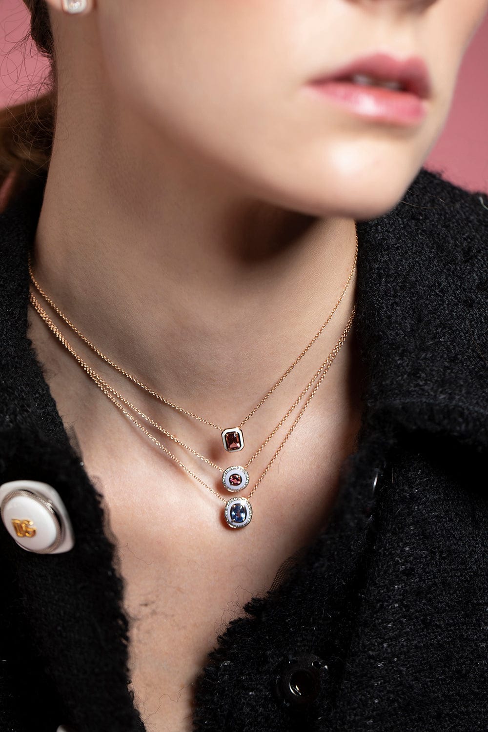 SELIM MOUZANNAR-Lilac Enamel Blue Sapphire Necklace-ROSE GOLD