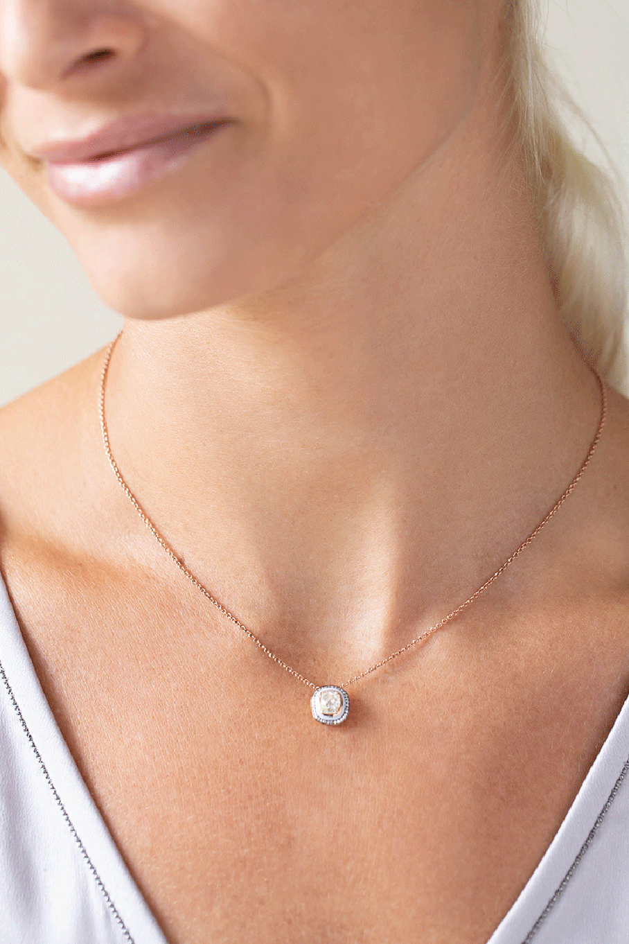SELIM MOUZANNAR-Lilac Enamel Diamond Pendant Necklace-ROSE GOLD