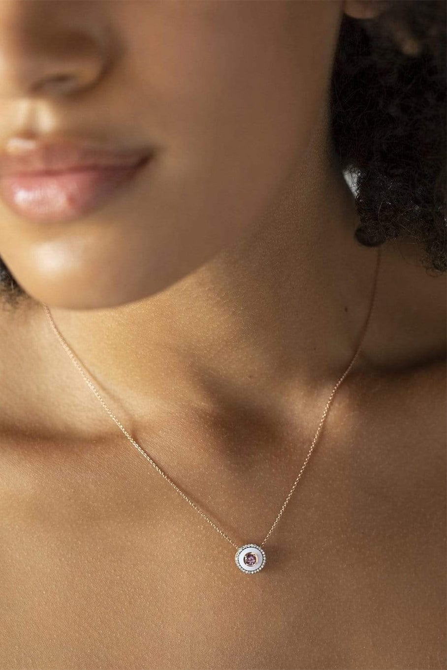 SELIM MOUZANNAR-Lilac Enamel, Pink Tourmaline and Diamond Necklace-ROSE GOLD