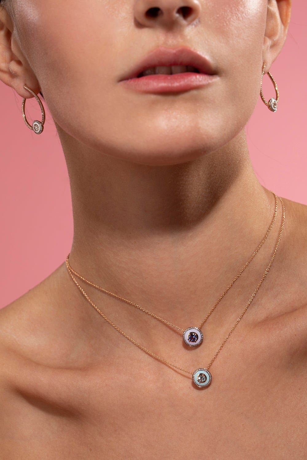 SELIM MOUZANNAR-Lilac Enamel Tanzanite Pendant Necklace-ROSE GOLD
