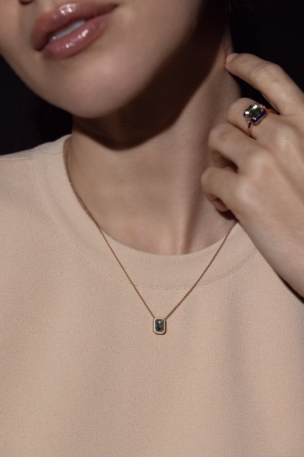 SELIM MOUZANNAR-Mina BlueTourmaline Necklace-ROSE GOLD