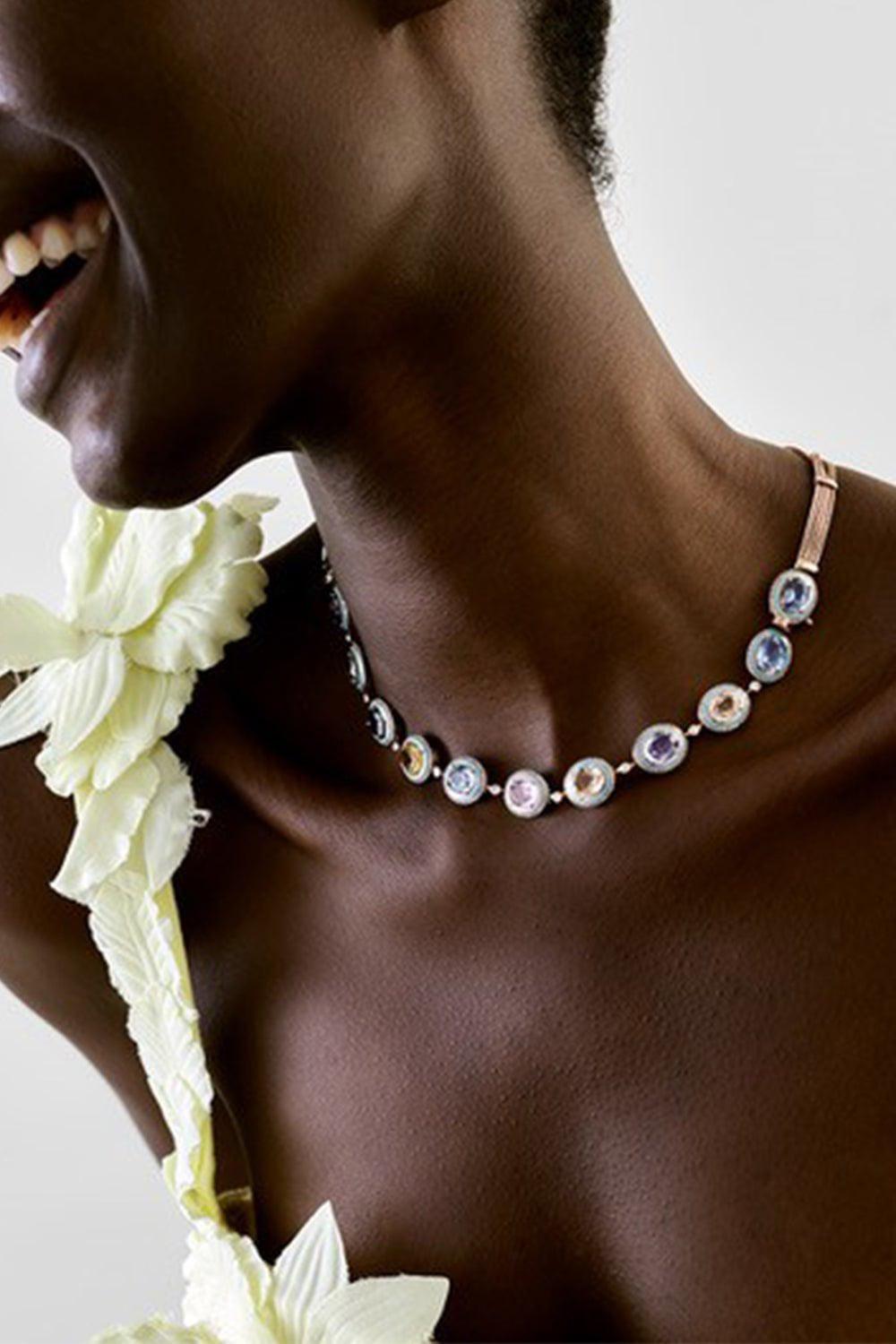 SELIM MOUZANNAR-Mina Multi Sapphire Diamond Necklace-ROSE GOLD