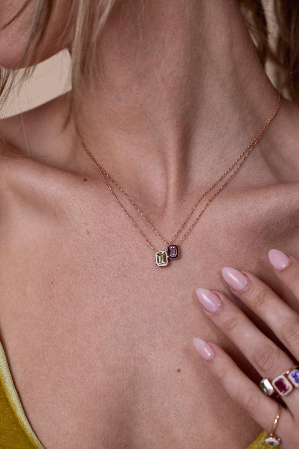SELIM MOUZANNAR-Mina White Enamel Green Tourmaline Necklace-ROSE GOLD