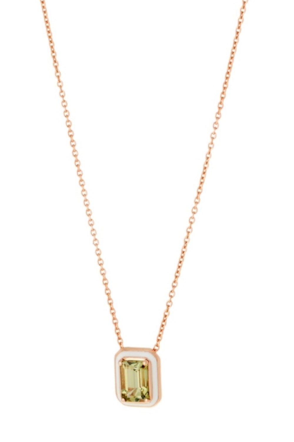 SELIM MOUZANNAR-Mina White Enamel Green Tourmaline Necklace-ROSE GOLD