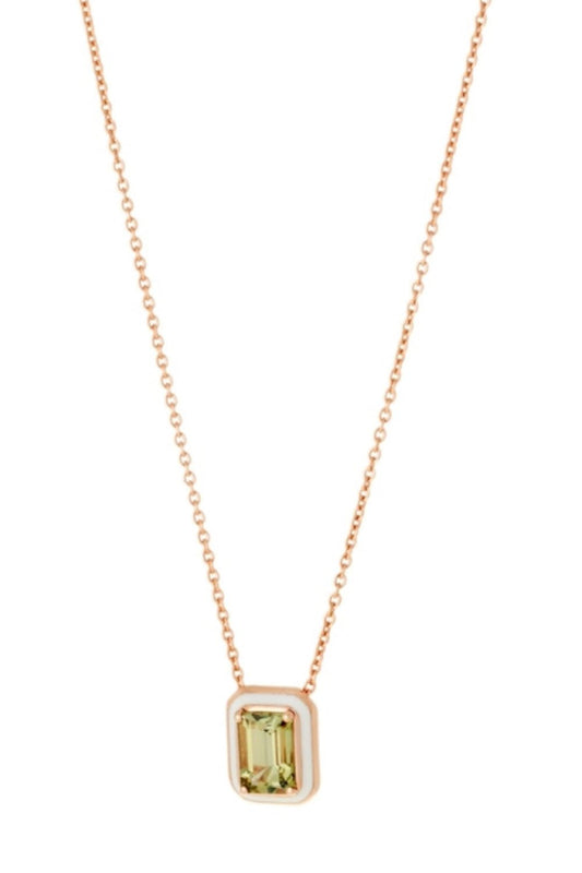 SELIM MOUZANNAR-Mina White Enamel Green Tourmaline Necklace-ROSE GOLD