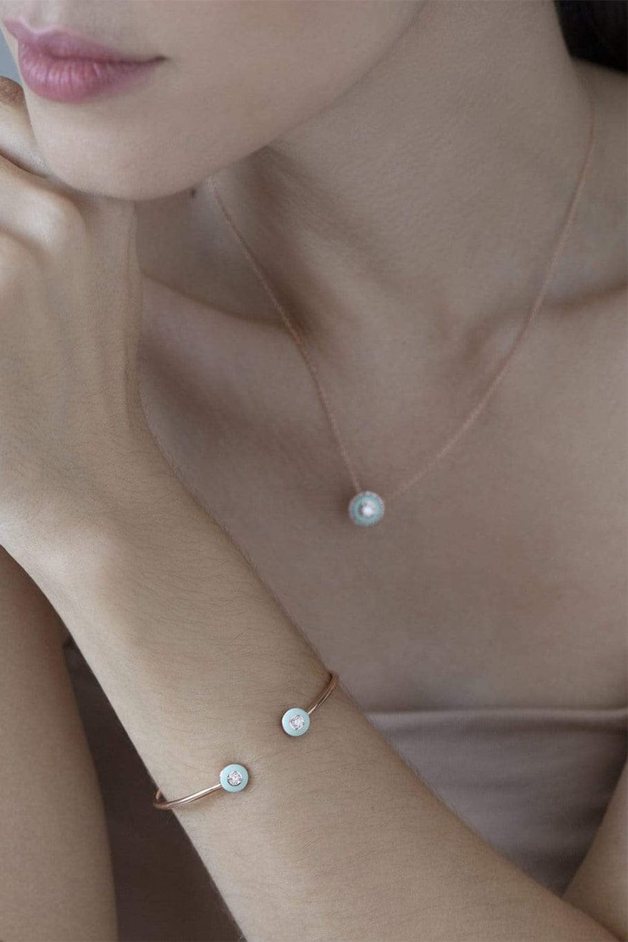 SELIM MOUZANNAR-Mint Green Mina Necklace-ROSE GOLD