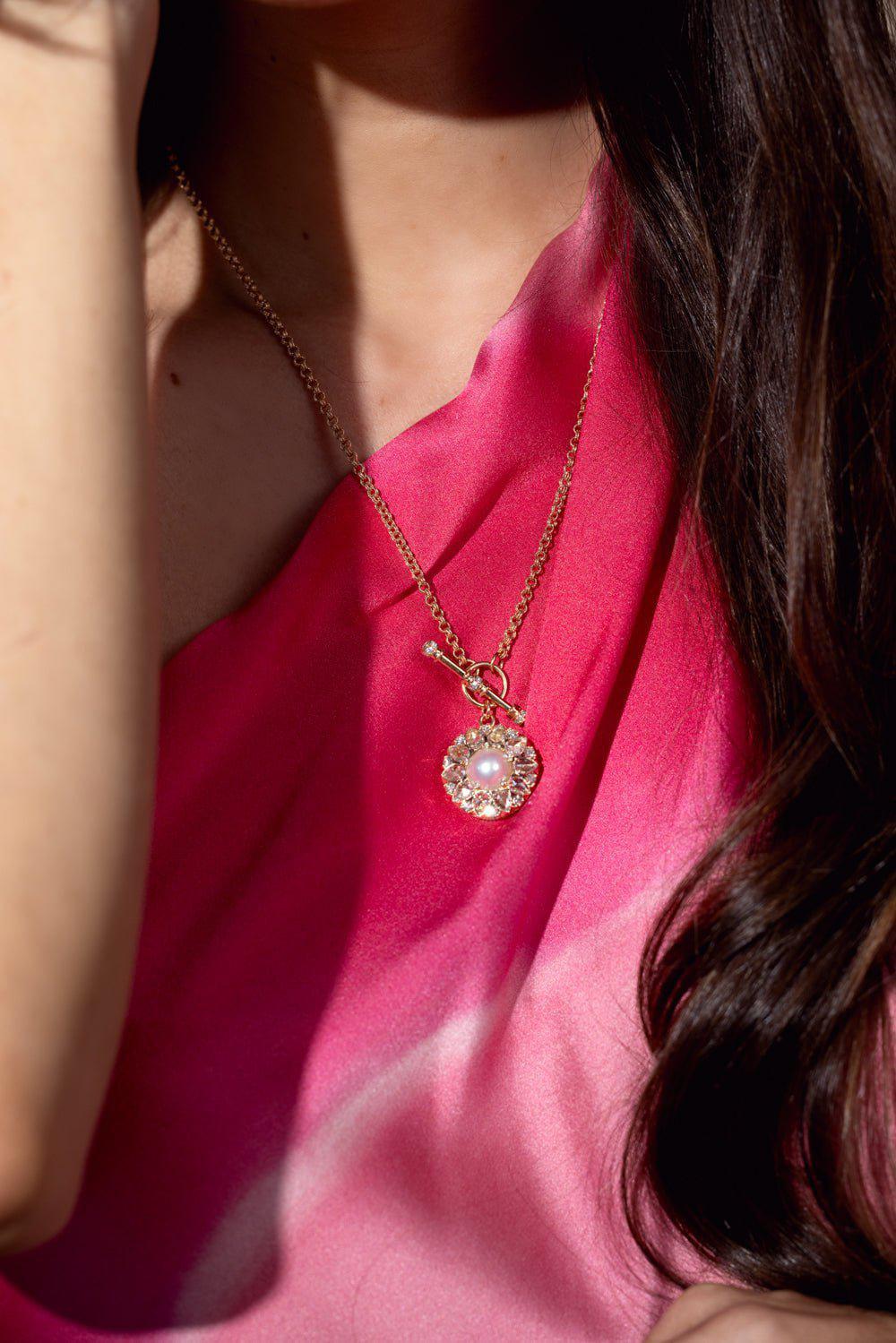 SELIM MOUZANNAR-Pearl Pendant Toggle Chain Necklace-ROSE GOLD