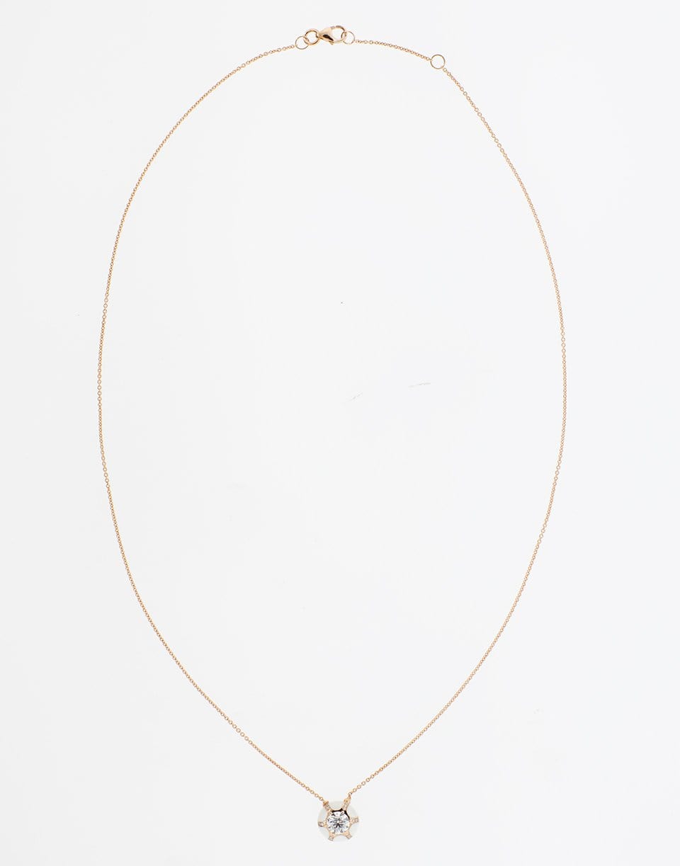 SELIM MOUZANNAR-Round Diamond and White Enamel Pendant Necklace-ROSE GOLD