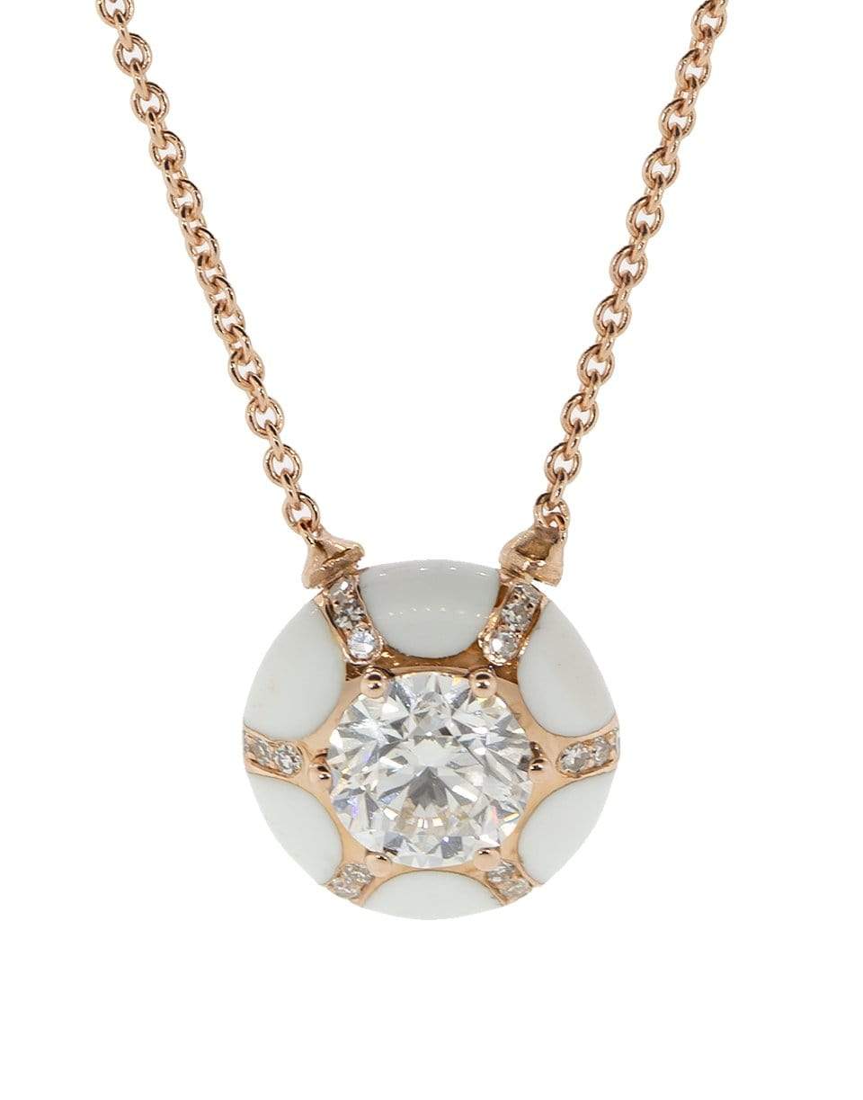 SELIM MOUZANNAR-Round Diamond and White Enamel Pendant Necklace-ROSE GOLD