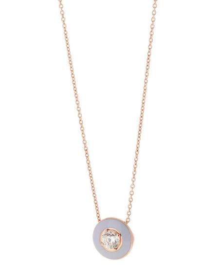 SELIM MOUZANNAR-Round Lilac Enamel and Diamond Pendant Necklace-ROSE GOLD