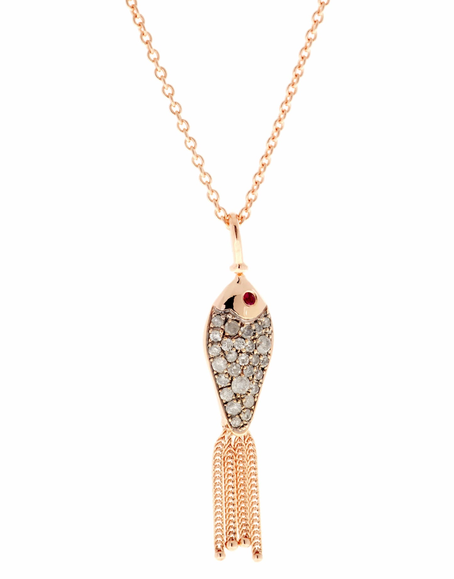 SELIM MOUZANNAR-Ruby and Diamond Green Enamel Fish Pendant Necklace-ROSE GOLD