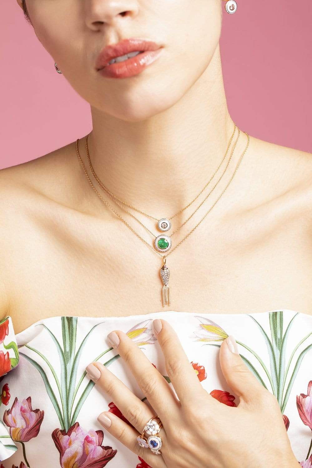SELIM MOUZANNAR-Ruby and Diamond White Enamel Fish Pendant Necklace-ROSE GOLD
