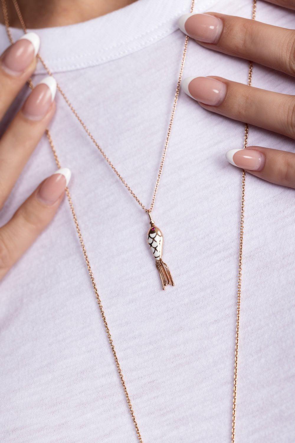  SELIM MOUZANNAR-Small Enamel Ruby Fish Necklace-ROSE GOLD 