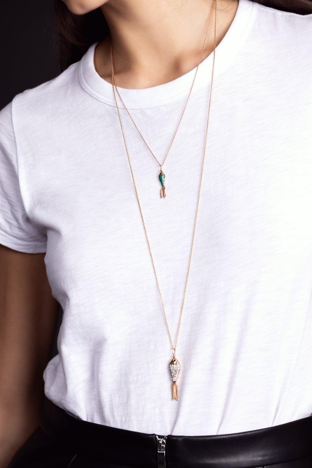  SELIM MOUZANNAR-Small Enamel Ruby Fish Necklace-ROSE GOLD 