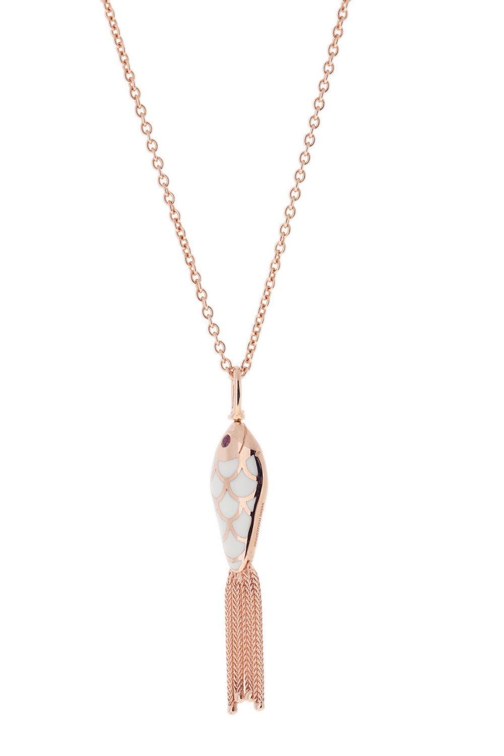  SELIM MOUZANNAR-Small Enamel Ruby Fish Necklace-ROSE GOLD 