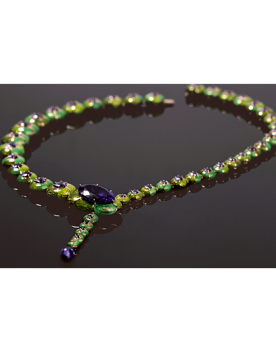 SELIM MOUZANNAR-Tanzanite and Enamel Necklace-ROSE GOLD