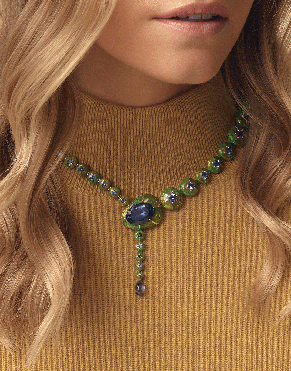 SELIM MOUZANNAR-Tanzanite and Enamel Necklace-ROSE GOLD