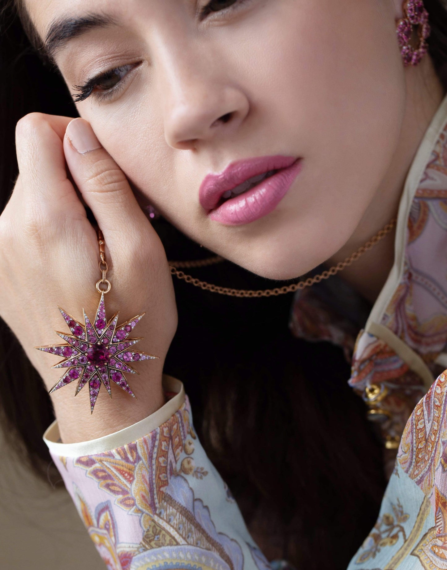 SELIM MOUZANNAR-Tourmaline and Pink Sapphire Pendant Necklace-ROSE GOLD