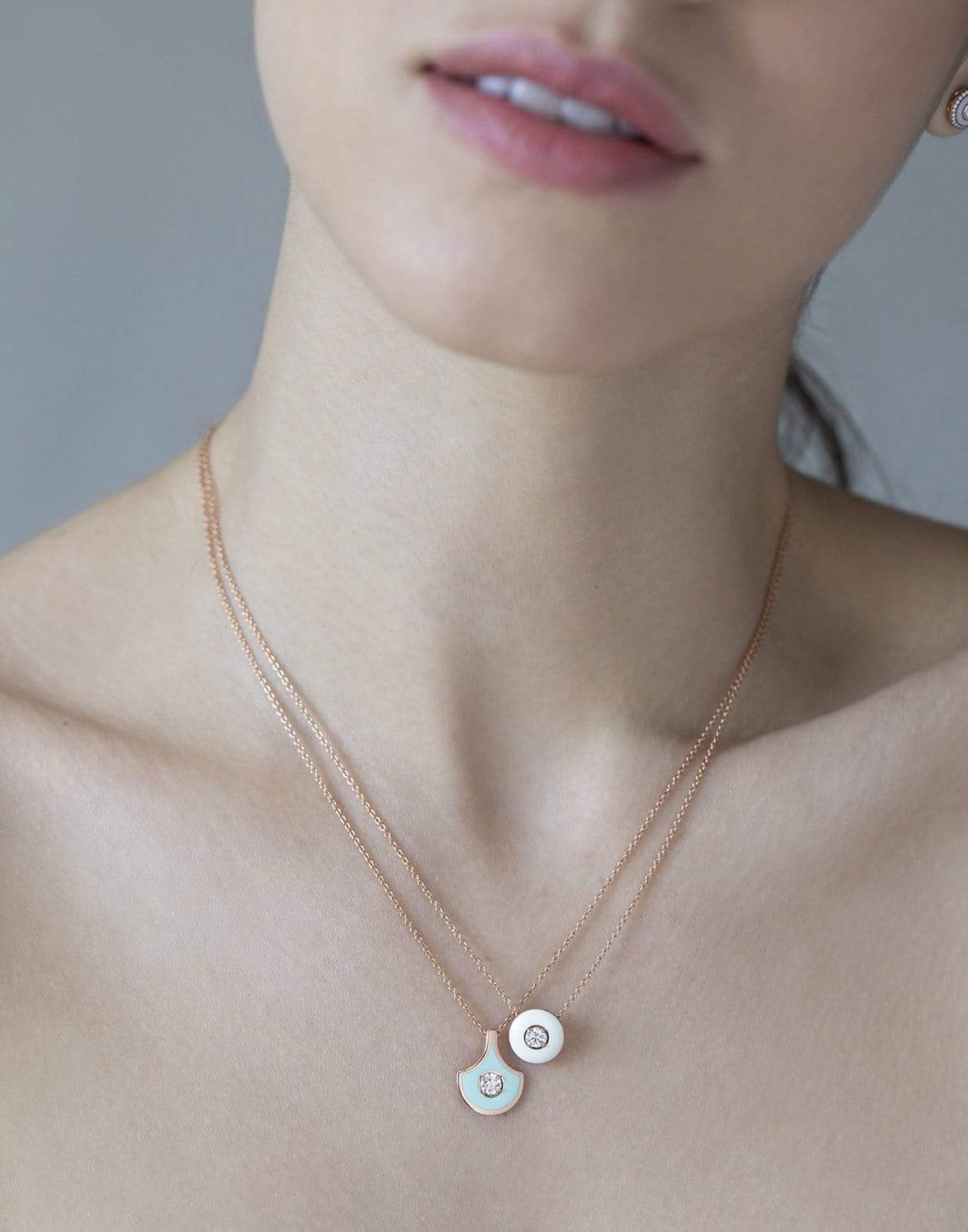 SELIM MOUZANNAR-White Enamel and Diamond Mina Necklace-ROSE GOLD