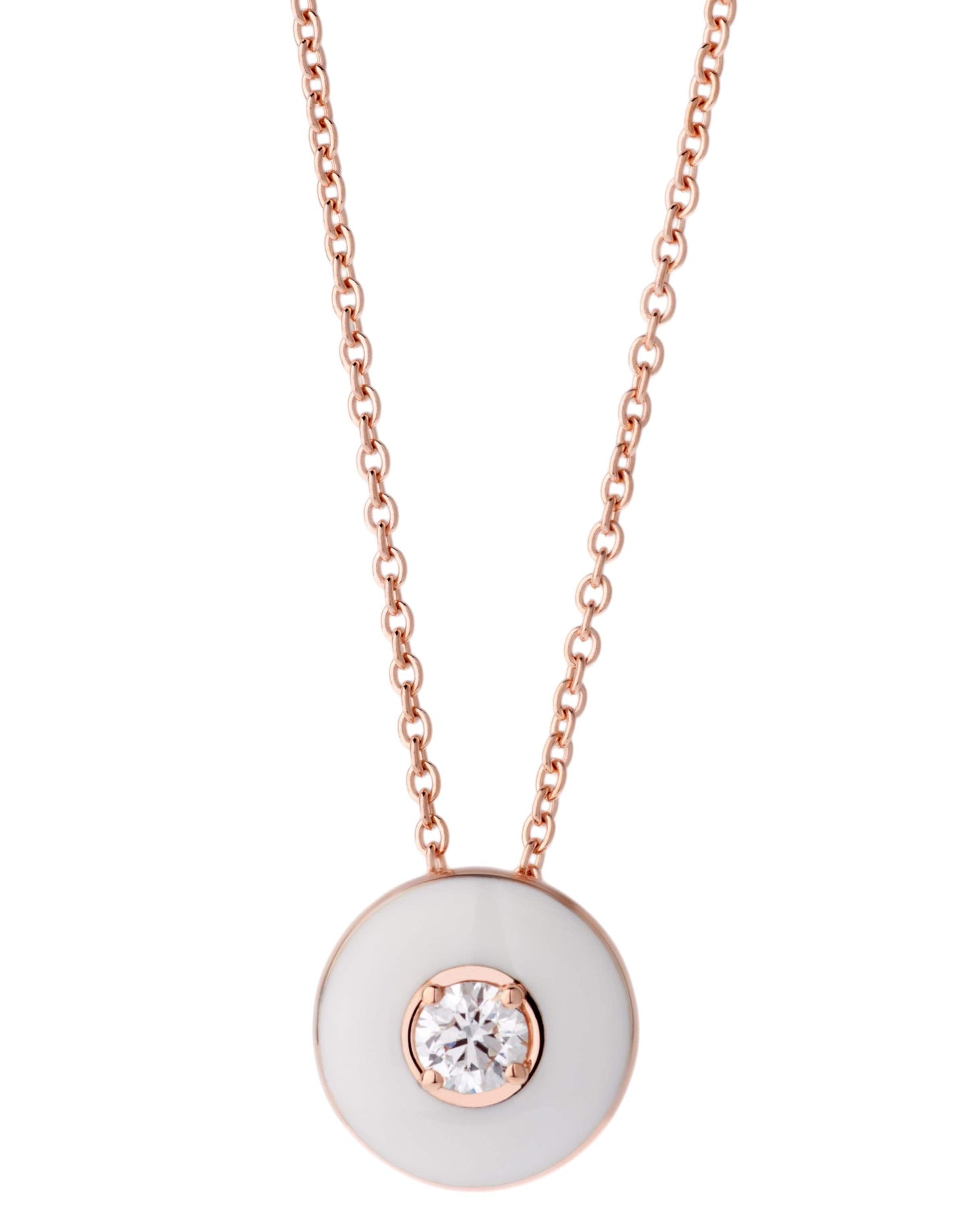 SELIM MOUZANNAR-White Enamel and Diamond Mina Necklace-ROSE GOLD