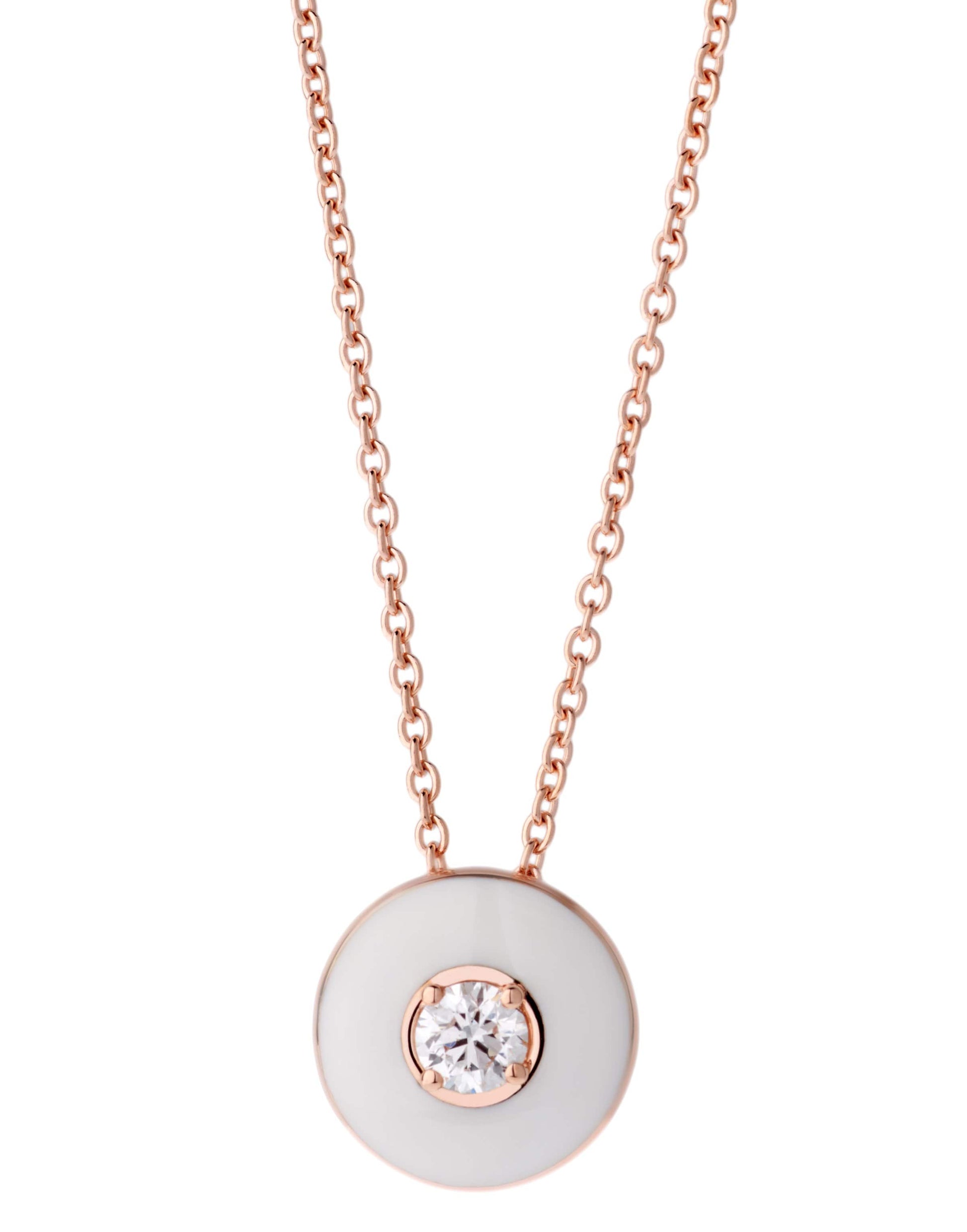 SELIM MOUZANNAR-White Enamel and Diamond Mina Necklace-ROSE GOLD