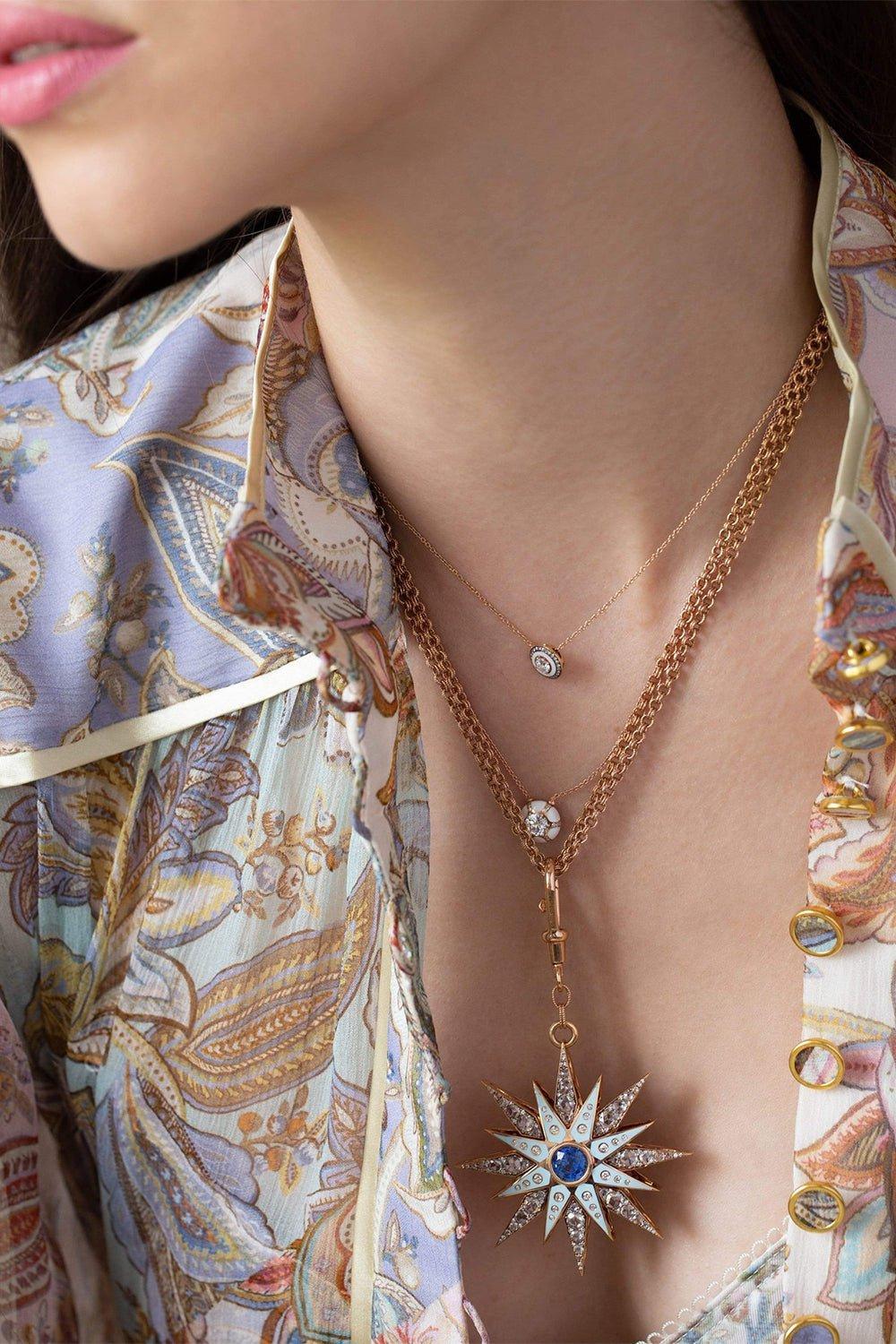 SELIM MOUZANNAR-White Enamel and Diamond Pendant Necklace-ROSE GOLD