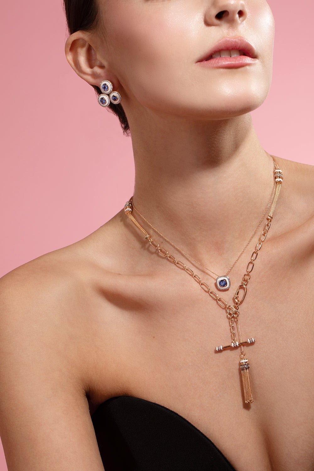 SELIM MOUZANNAR-White Enamel Blue Sapphire Pendant Necklace-ROSE GOLD