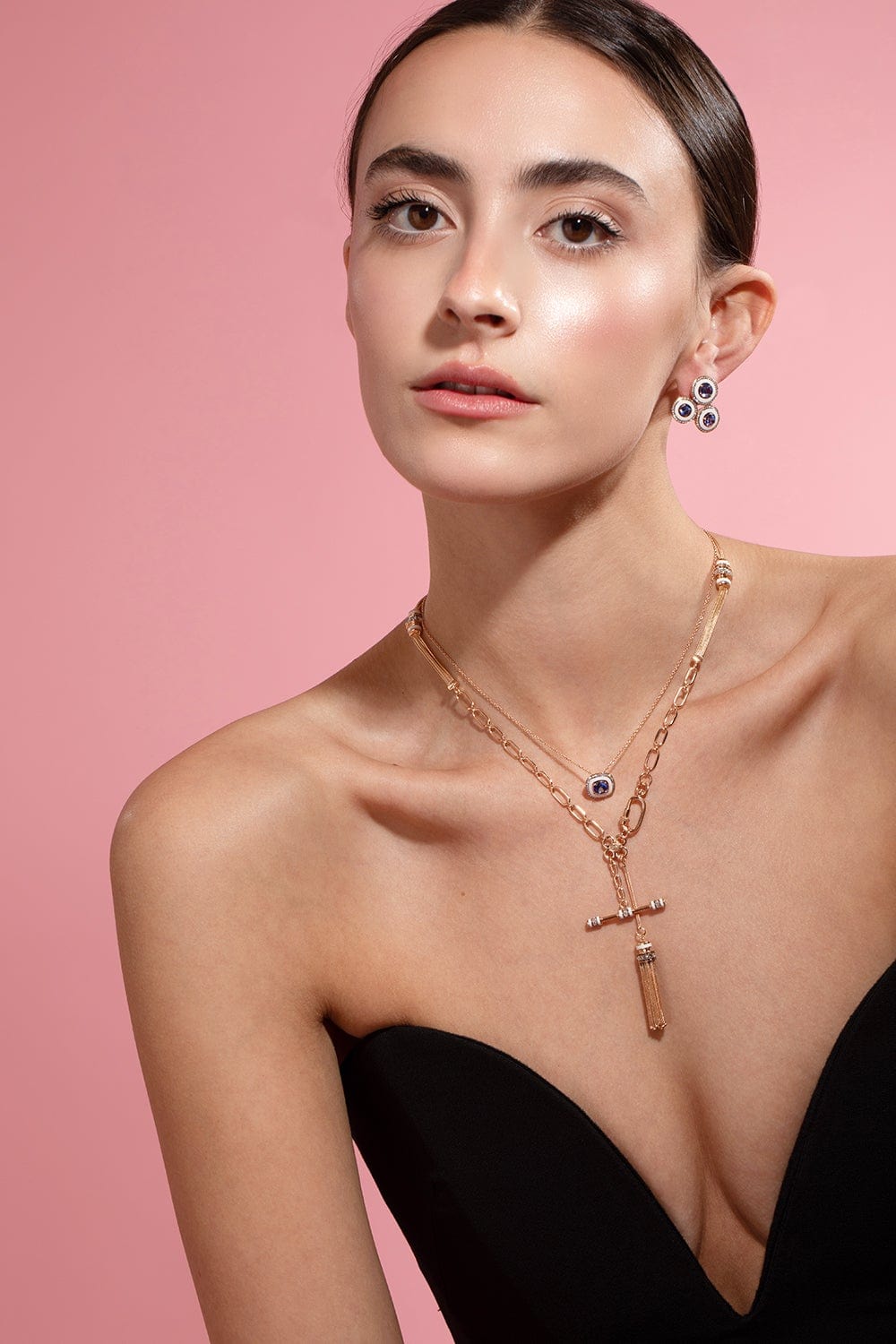 SELIM MOUZANNAR-White Enamel Blue Sapphire Pendant Necklace-ROSE GOLD