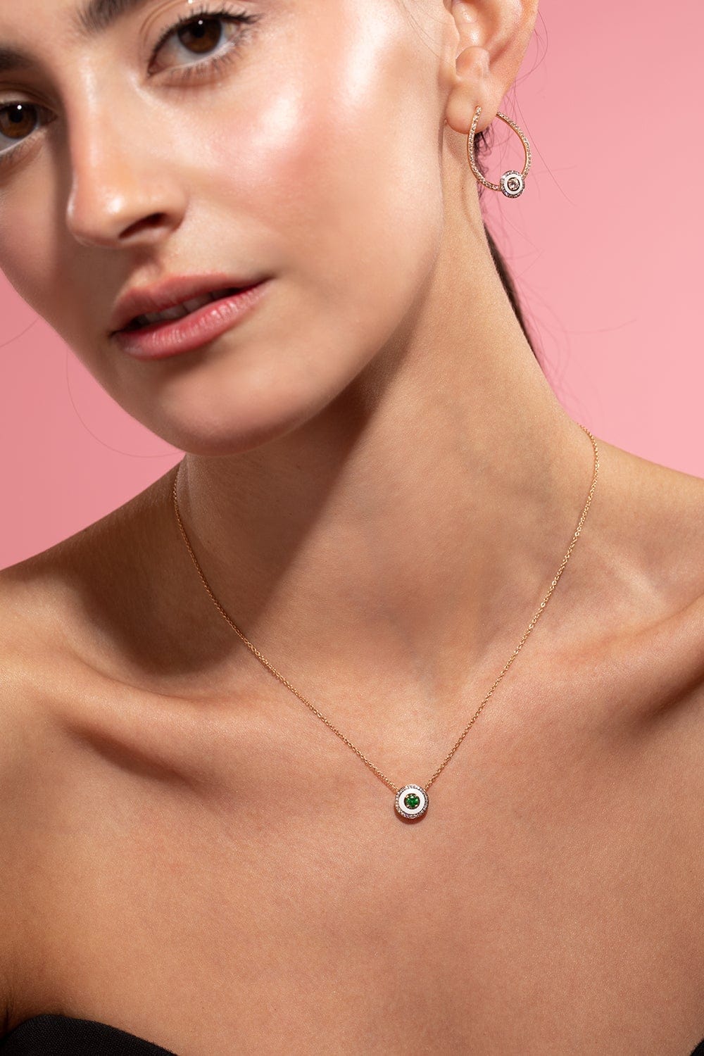 SELIM MOUZANNAR-White Enamel Tsavorite Pendant Necklace-ROSE GOLD