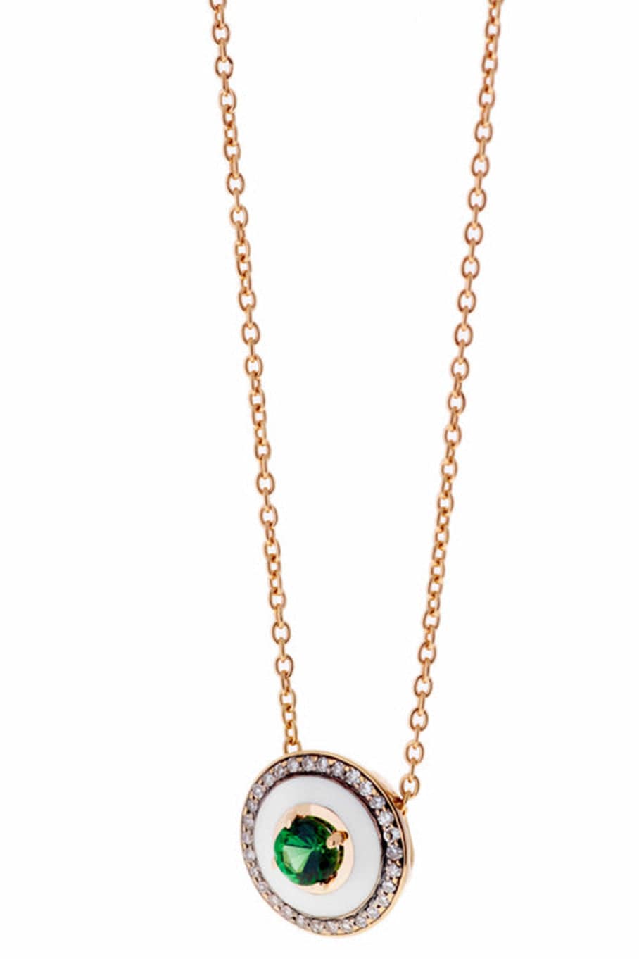 SELIM MOUZANNAR-White Enamel Tsavorite Pendant Necklace-ROSE GOLD