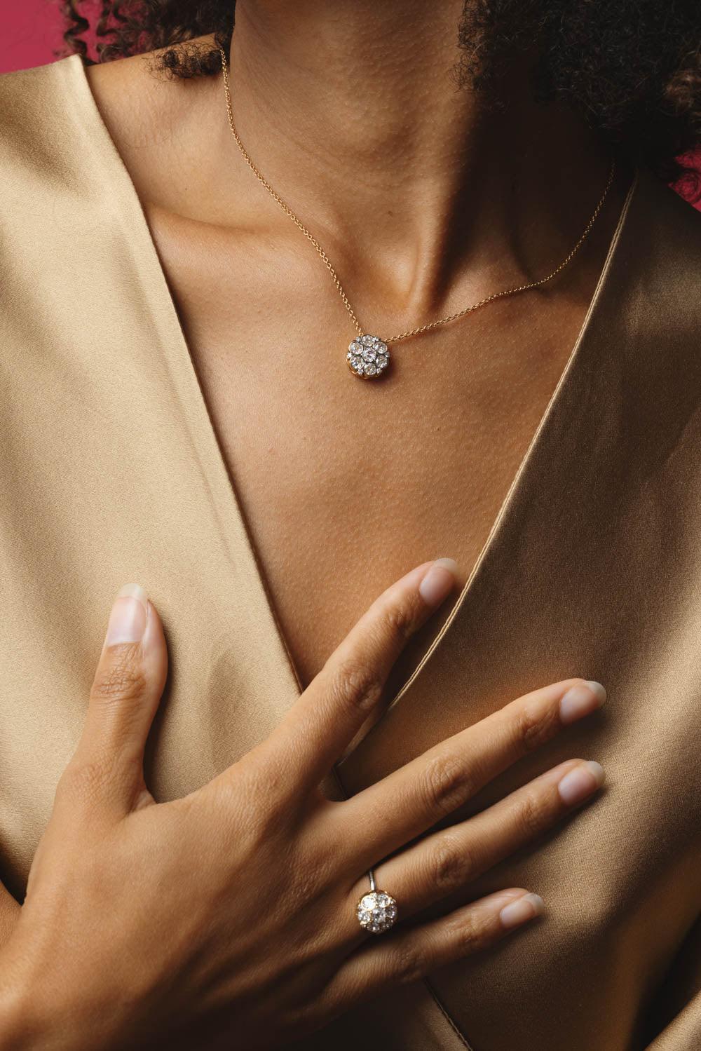 SELIM MOUZANNAR-Beirut Rosace Diamond Pendant Necklace-YELLOW GOLD