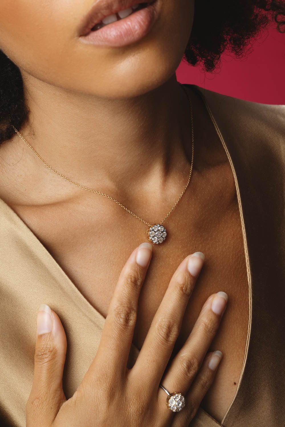 SELIM MOUZANNAR-Beirut Rosace Diamond Pendant Necklace-YELLOW GOLD