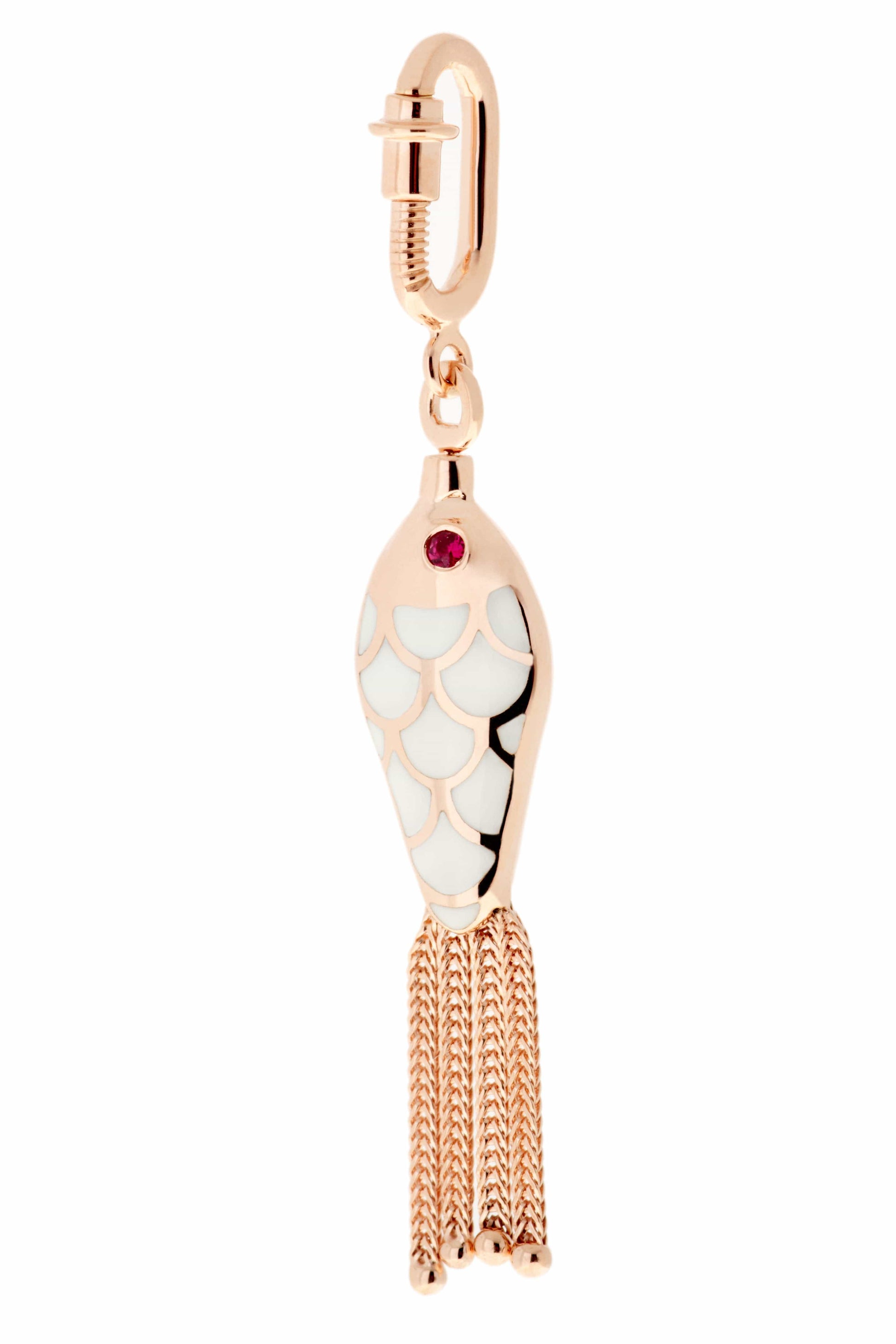 SELIM MOUZANNAR-Green and Ivory Enamel Fish Charm-ROSE GOLD
