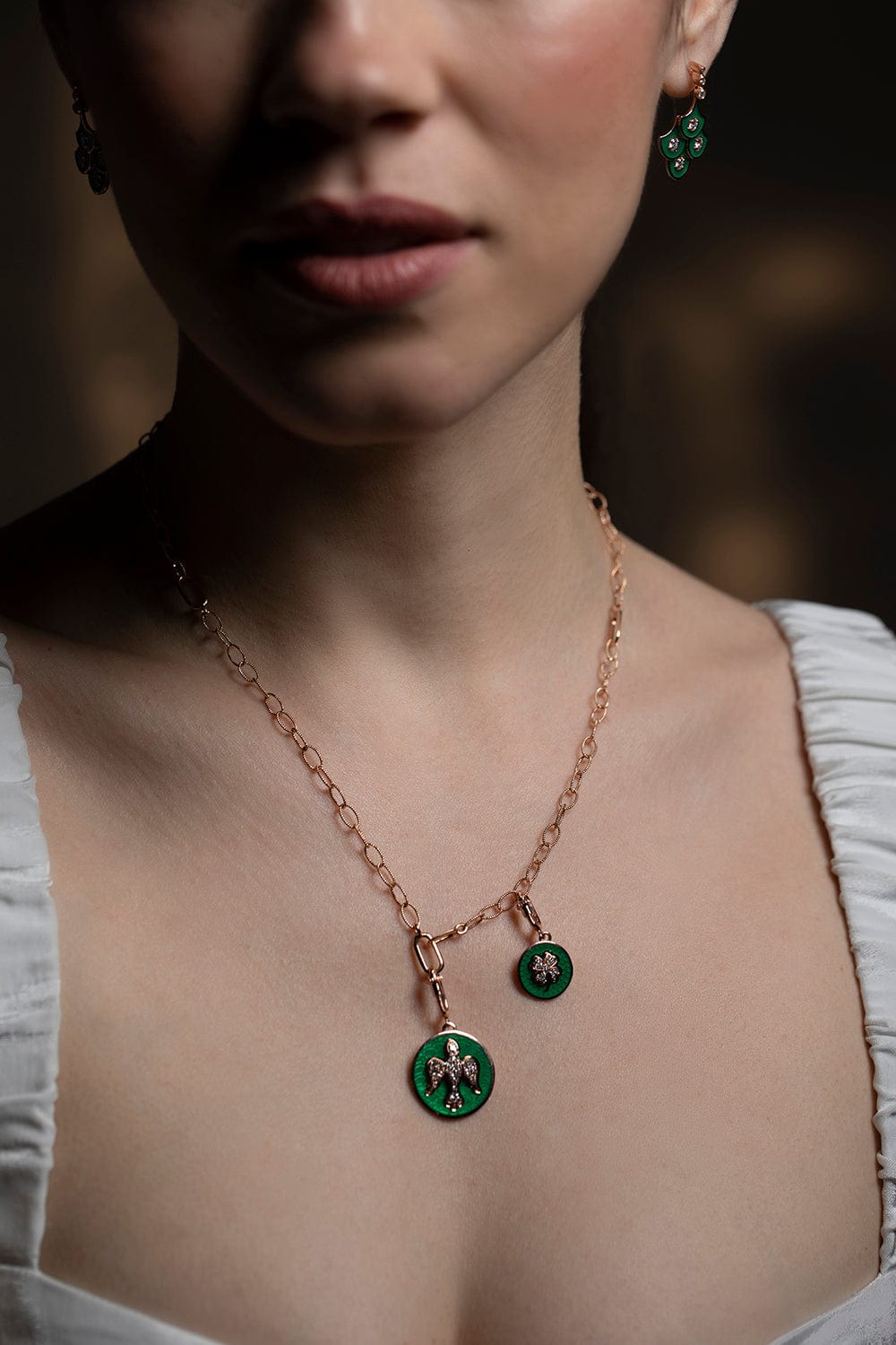 SELIM MOUZANNAR-Green Enamel Clover Charm-ROSE GOLD