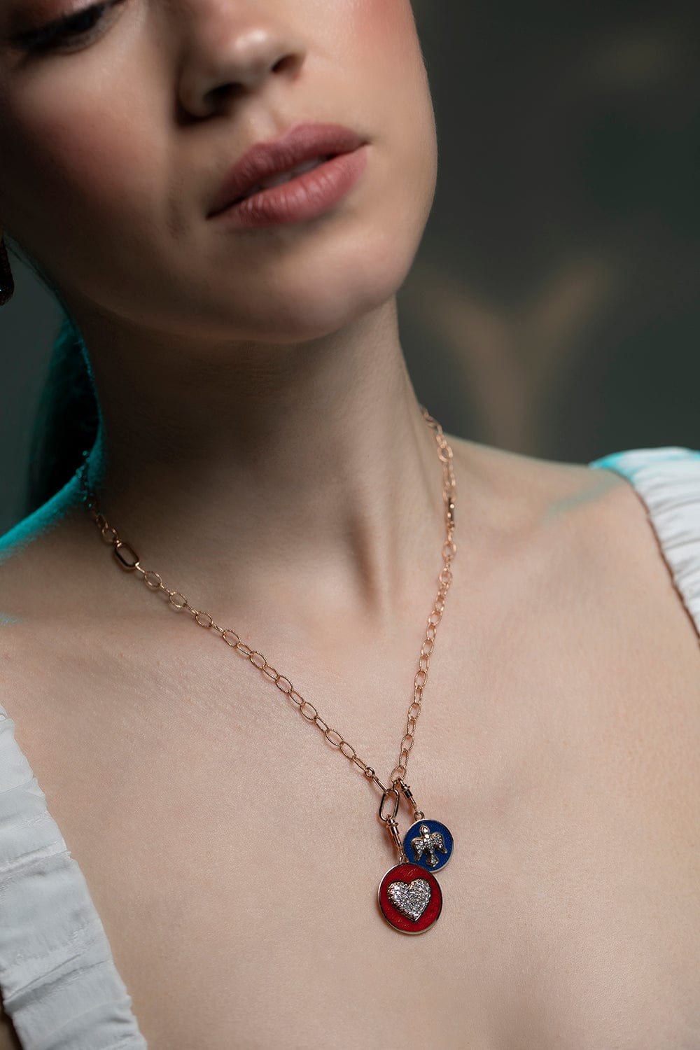 SELIM MOUZANNAR-Rusty Red Enamel Heart Charm-ROSE GOLD
