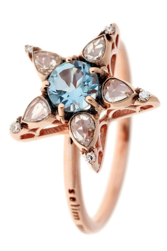 SELIM MOUZANNAR-Diamond and Aquamarine Star Ring-