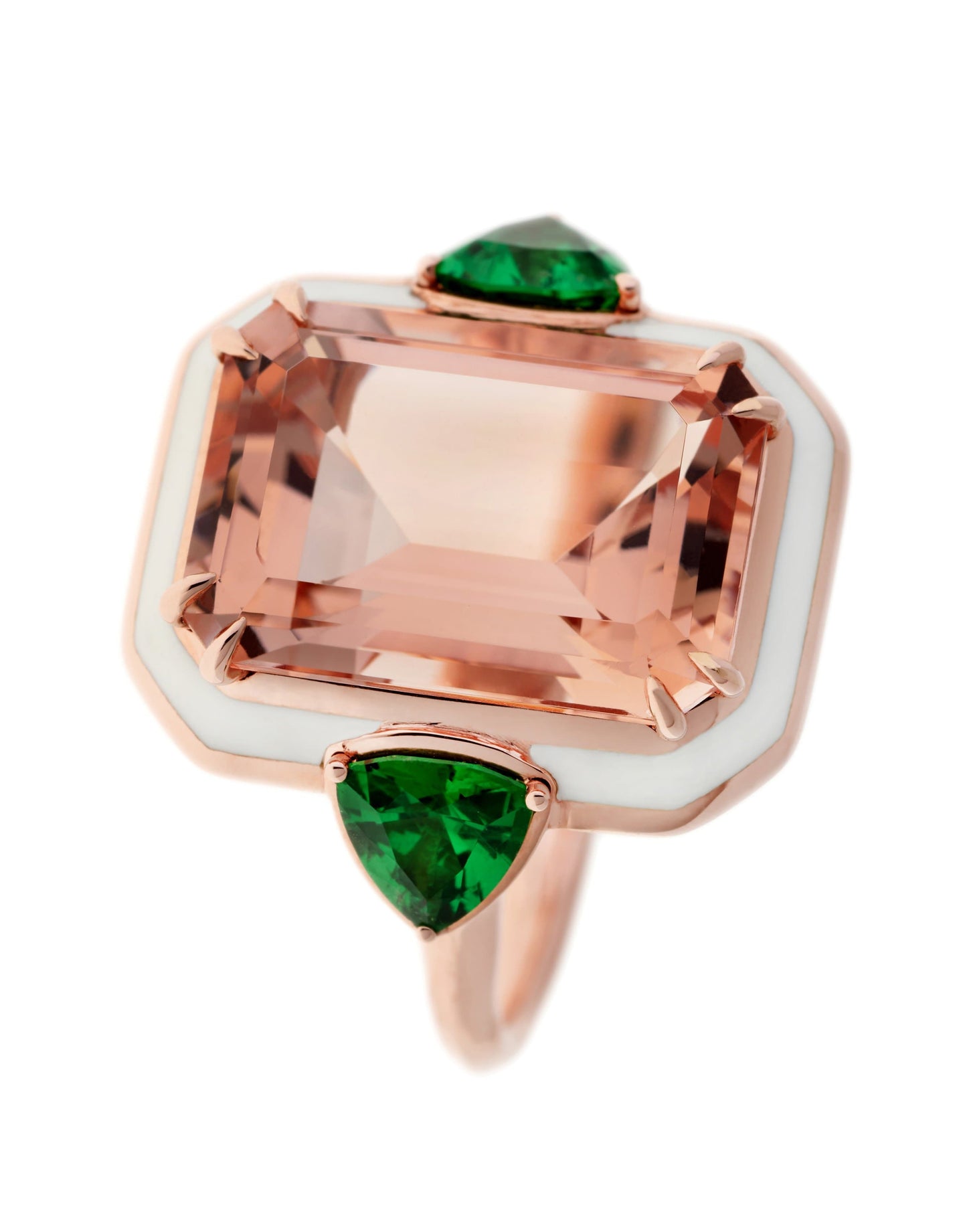 SELIM MOUZANNAR-Morganite, Tsavorite and Enamel Ring-