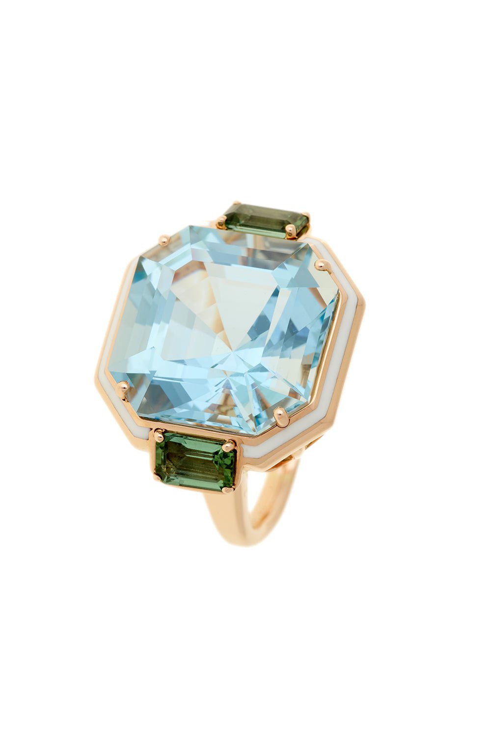 SELIM MOUZANNAR-Gemma Enamel Tourmaline Aquamarine Ring-ROSE GOLD
