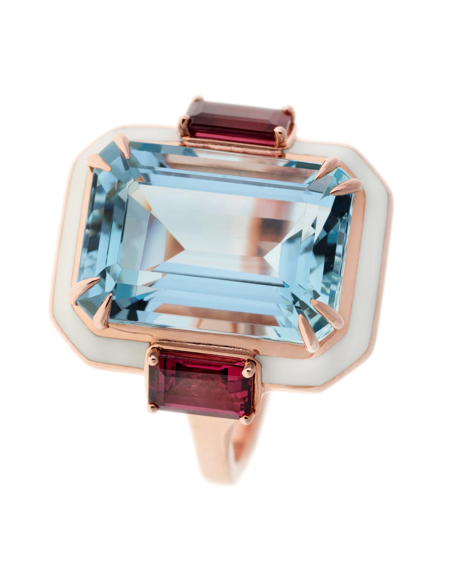 SELIM MOUZANNAR-Gemma Aquamarine and Rhodolite Ring-ROSE GOLD
