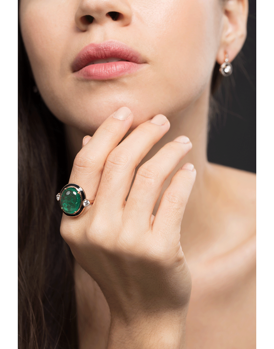 SELIM MOUZANNAR-Muzo Colombian Cabochon Emerald Ring-ROSE GOLD