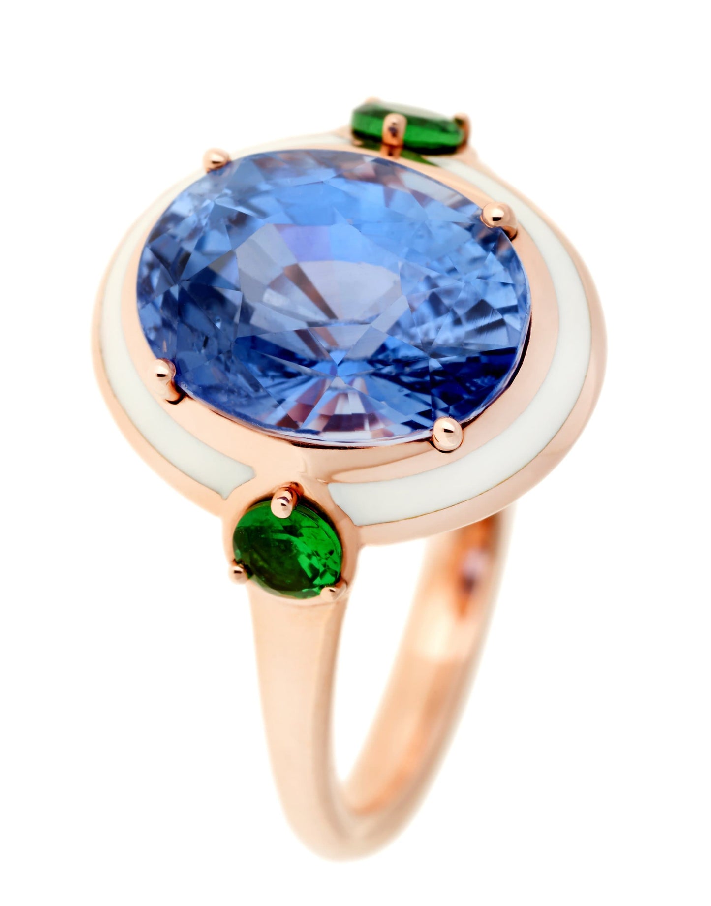 SELIM MOUZANNAR-Blue Sapphire and White Enamel Ring-ROSE GOLD