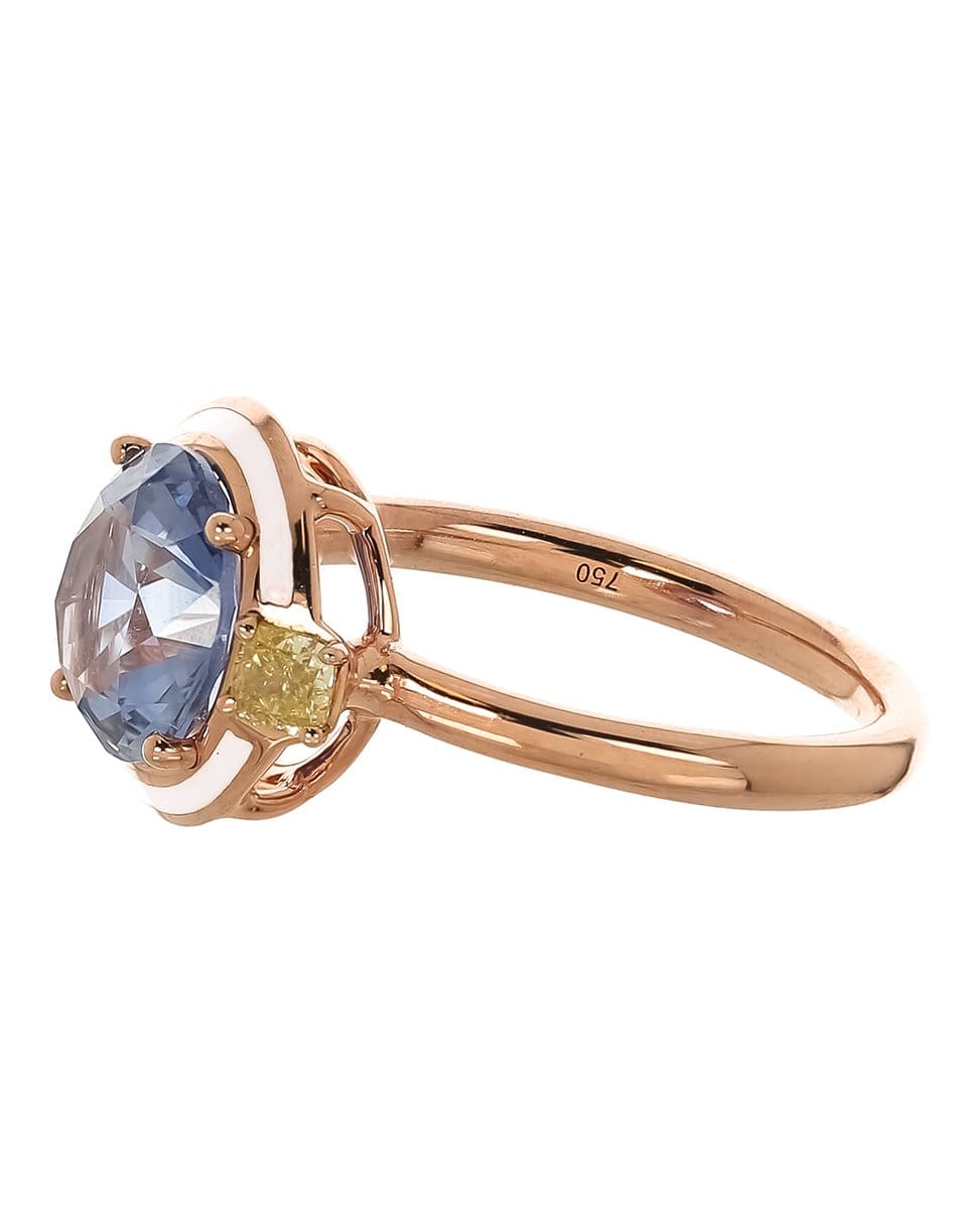 SELIM MOUZANNAR-Blue Sapphire Yellow Diamond and Lilac Enamel Ring-ROSE GOLD