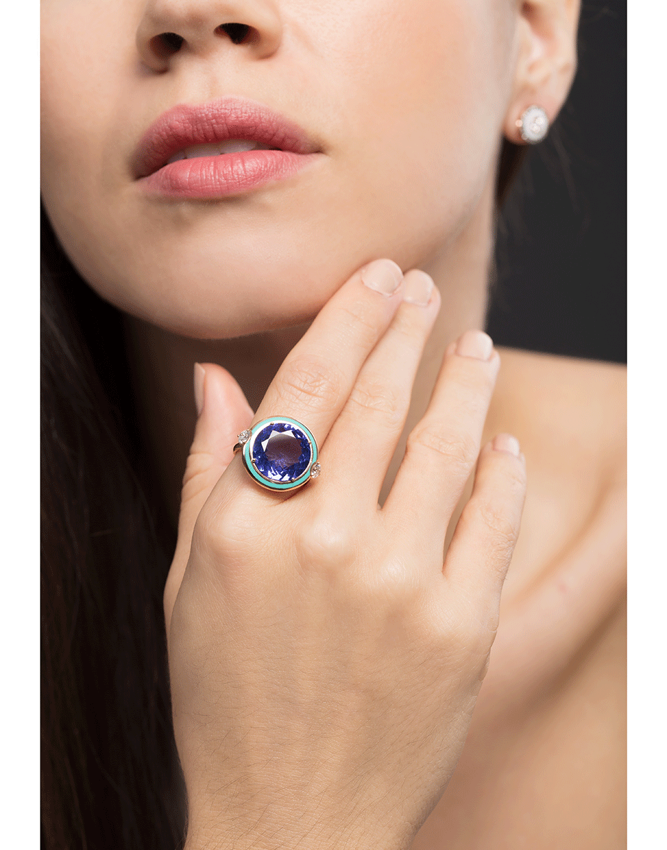 SELIM MOUZANNAR-Gemma Green Enamel Ring-ROSE GOLD