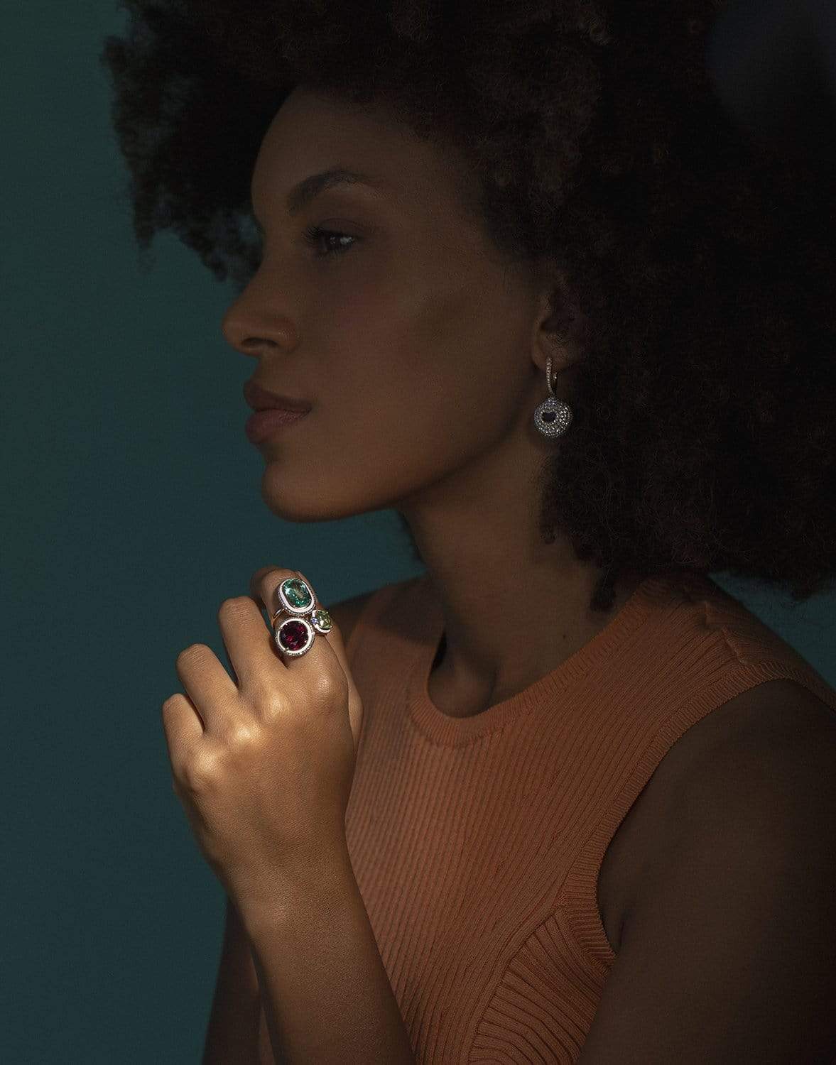 SELIM MOUZANNAR-Pink Enamel, Beryl and Diamond Ring-ROSE GOLD