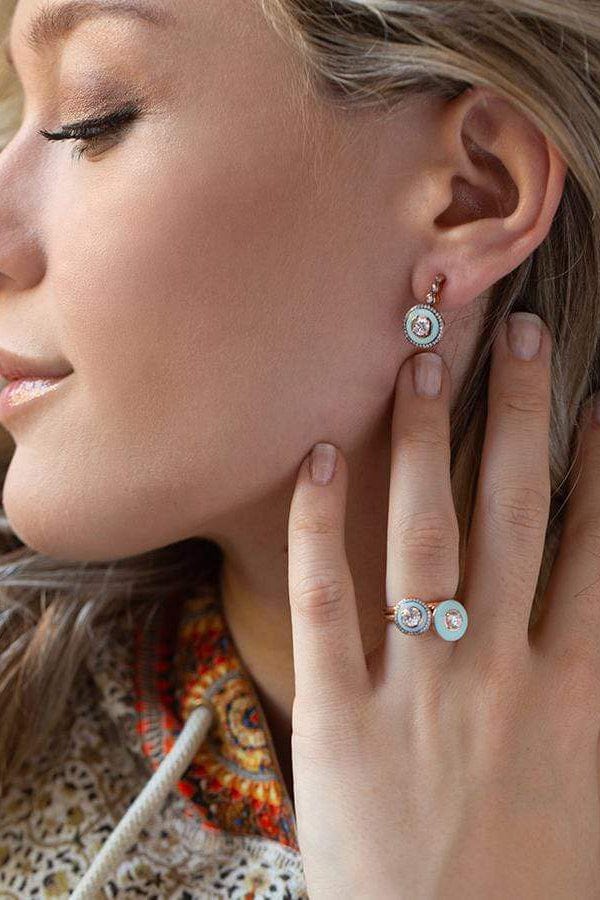 SELIM MOUZANNAR-Diamond and Mint Green Enamel Ring-ROSE GOLD
